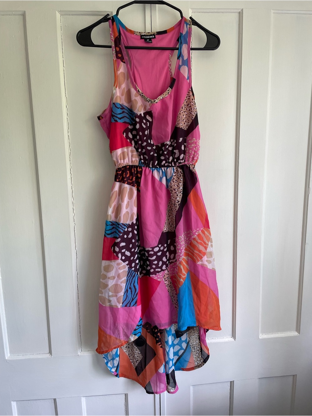Ecko Unlimited Pink Multicolor Patchwork High-Low Dress Women’s Medium Sheer